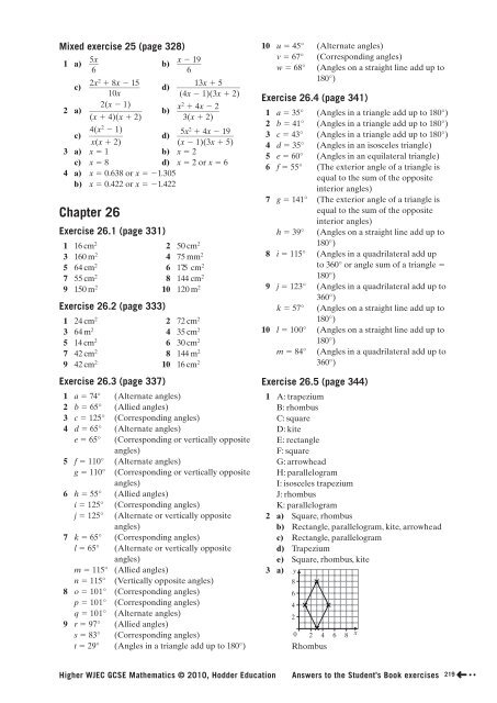 AnSWErS to tHE StudEnt'S Book ExErCiSES - Hodder Plus Home