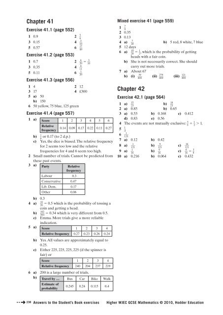 AnSWErS to tHE StudEnt'S Book ExErCiSES - Hodder Plus Home