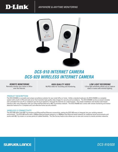 DCS-910 INTERNET CAMERA DCS-920 WIRELESS ... - D-Link
