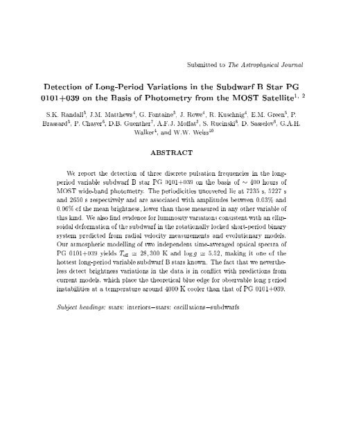 Submitted To The Astrophysical Journal Detection Of Long Period Submitted To The Astrophysical Journal Detection Of Long Period