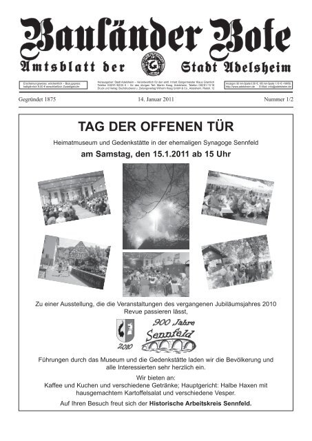 am Samstag, den 15.1.2011 ab 15 Uhr - Adelsheim