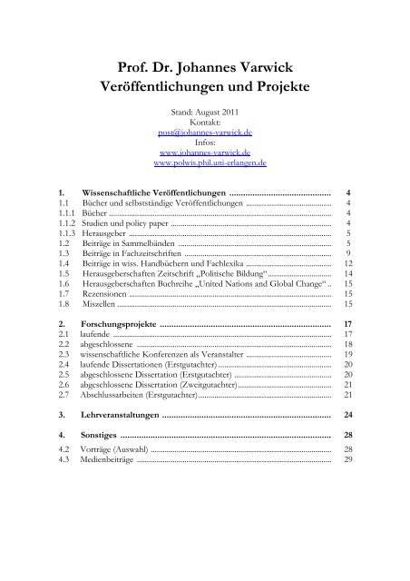 Prof. Dr. Johannes Varwick Veröffentlichungen und Projekte