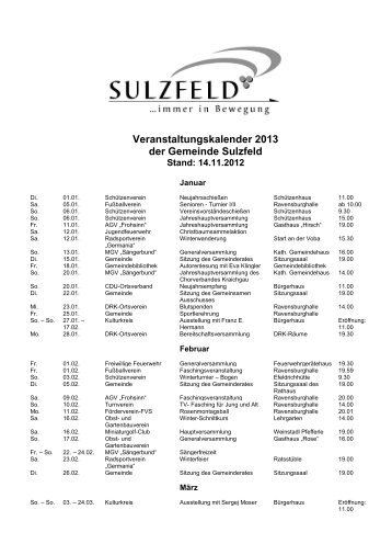 Veranstaltungskalender 2013 der Gemeinde Sulzfeld