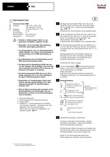 Page 1 DORMA DORMA RMZ 3 12 14 1 + 4 – 2 10 7 NO 8 NC 9 C ...