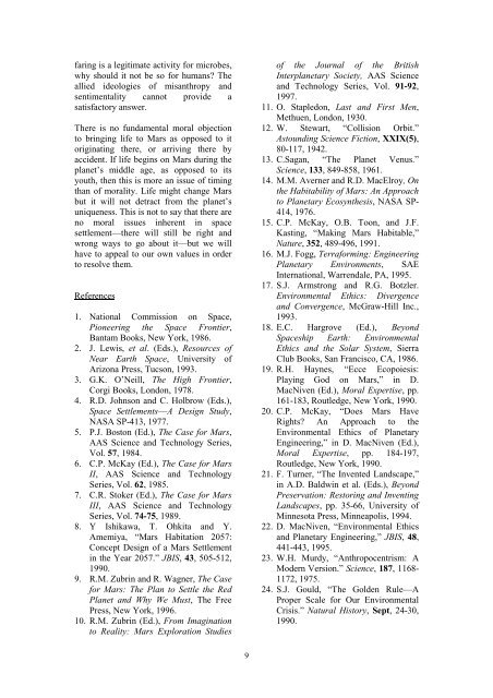 THE ETHICAL DIMENSIONS OF SPACE SETTLEMENT