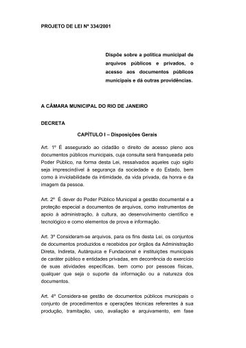 PROJETO DE LEI NÂº 334/2001 DispÃµe sobre a polÃ­tica ... - rio.rj.gov.br