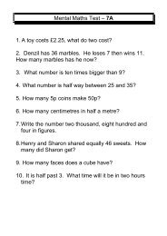 Mental Maths Test â 7A 1. A toy costs Â£2.25, what do two cost? 2 ...