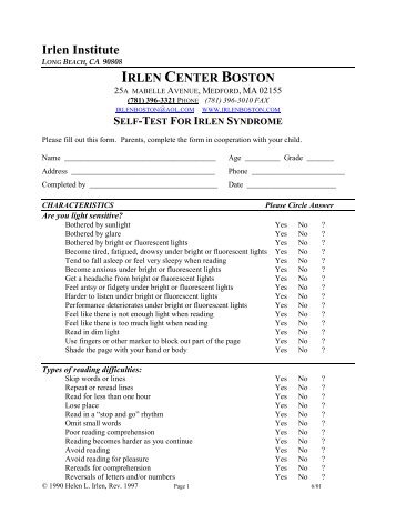 Self-Test for Irlen Syndrome