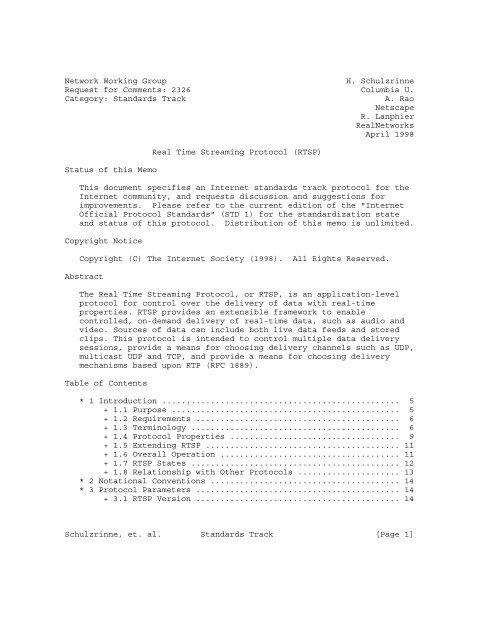 Standards Track A. Rao Netscap - RFC Editor