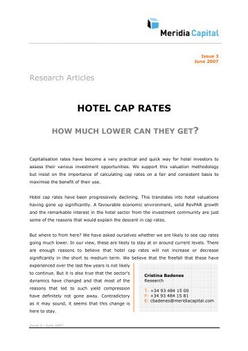 HOTEL CAP RATES - Meridia Capital