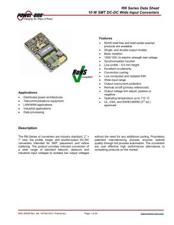 RN Series Data Sheet 10 W SMT DC-DC Wide Input ... - Power-One