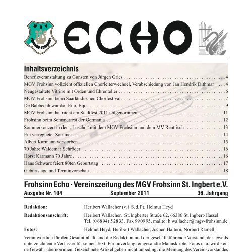 Frohsinn-Echo 104 - MGV Frohsinn St. Ingbert eV