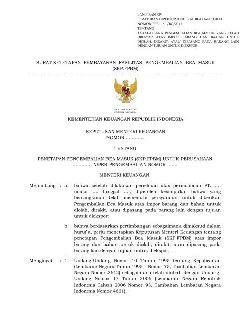 kementerian keuangan republik indonesia direktorat jenderal bea ...