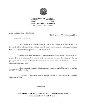 (a), 1. O Comandant - Escola de SaÃºde do ExÃ©rcito