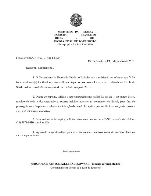 (a), 1. O Comandant - Escola de SaÃºde do ExÃ©rcito