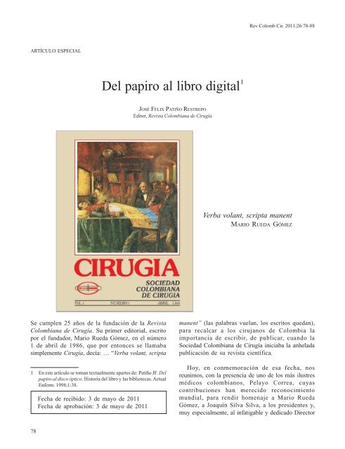 Del papiro al libro digital - SciELO Colombia