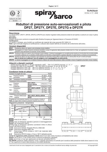 Riduttori di pressione auto-servoazionati a pilota DP27, DP27Y ...