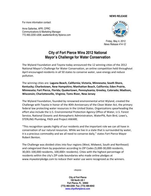 City of Fort Pierce Wins 2012 National Mayor's Challenge for Water ...