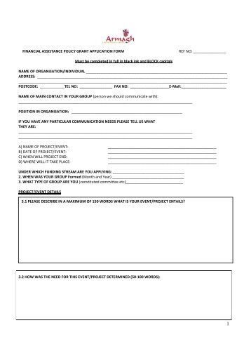 Financial Assistance Ã¢Â€Â“ Application form - Armagh City and District ...