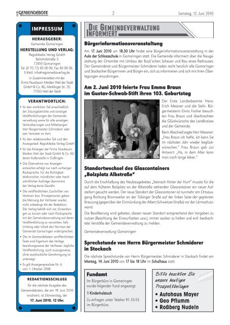 Ausgabe :Gomaringen 12.06.10.pdf - Gomaringer Verlag