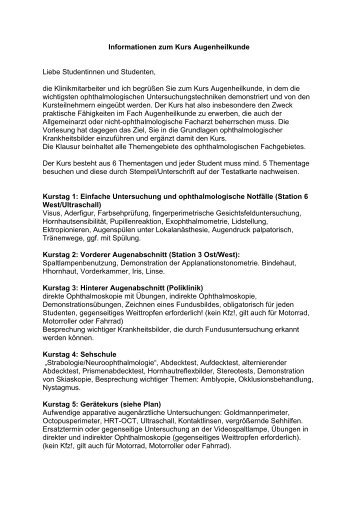 Informationen zum Kurs Augenheilkunde - Augenklinik