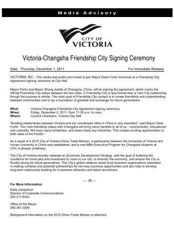 Victoria-Changsha Friendship City Signing Ceremony [PDF - 143 KB]