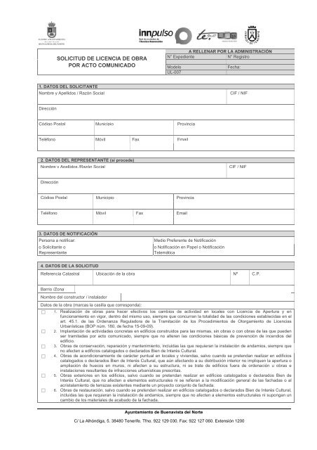 solicitud de licencia de obra por acto comunicado - Buenavista del ...