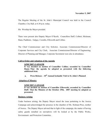 Council Minutes Monday, November 5, 2007 - City of St. John's