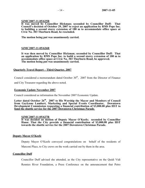 Council Minutes Monday, November 5, 2007 - City of St. John's