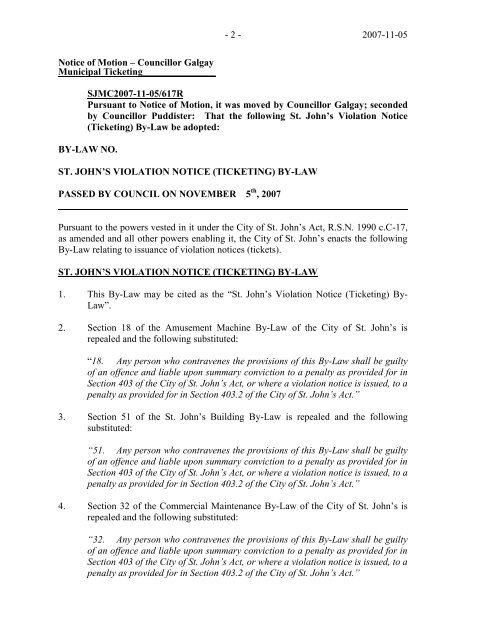 Council Minutes Monday, November 5, 2007 - City of St. John's