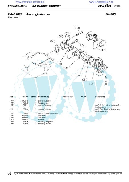 Ersatzteilliste fÃƒÂ¼r Kubota-Motoren - WÃƒÂ¶lfnitzer Werkzeugkiste GmbH ...