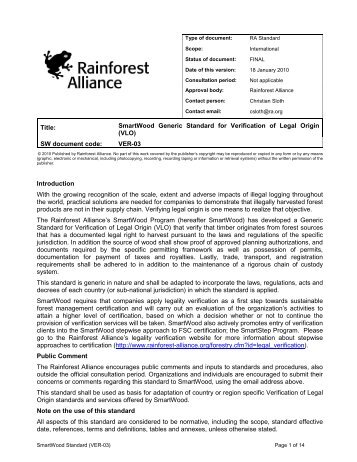 Verification of Legal Origin - Rainforest Alliance