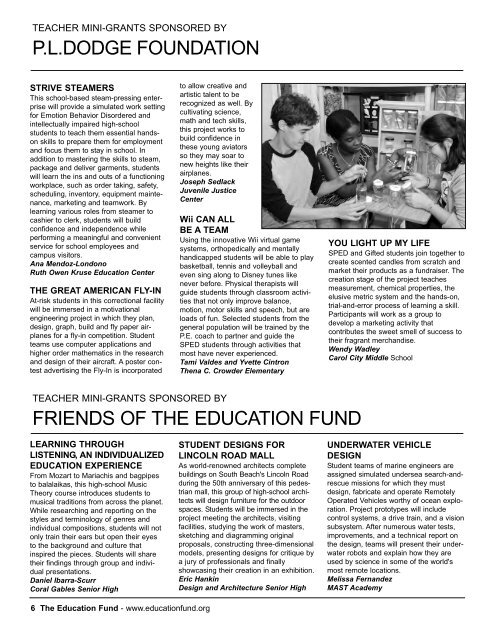 2009-2010 Teacher Mini-Grants Award Booklet - The Education Fund