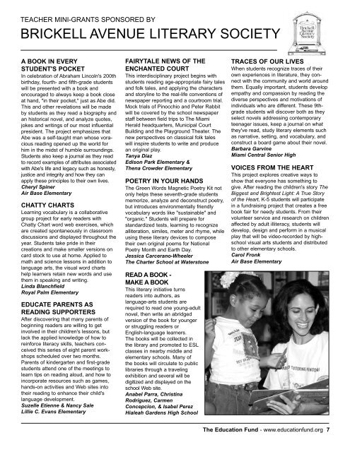 2009-2010 Teacher Mini-Grants Award Booklet - The Education Fund