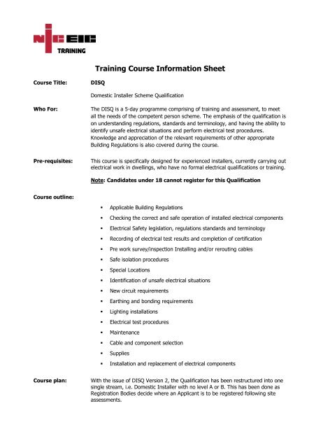 Training Course Information Sheet - NICEIC