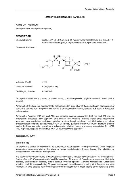 Product Information - Australia Amoxycillin Ranbaxy Capsules V2 ...