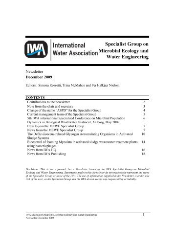 Specialist Group on Microbial Ecology and Water Engineering - IWA