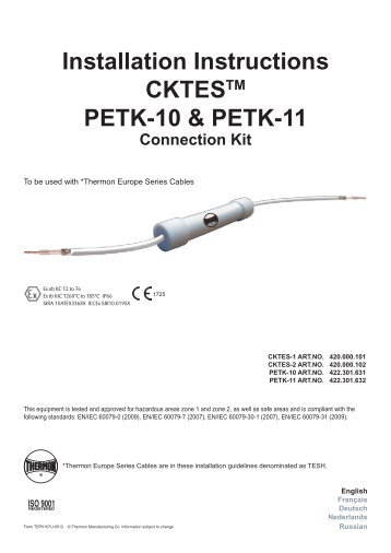 Installation Instructions CKTESTM PETK-10 & PETK-11 - Thermon ...