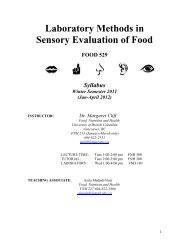 Sensory Evaluation of Food - courses.landfood.... - University of ...