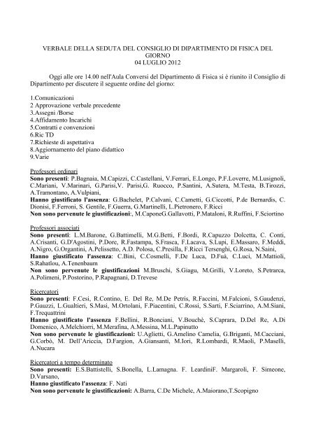 Riunione del 4 luglio - Dipartimento di Fisica