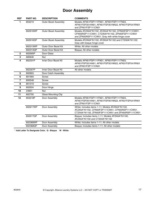 Homestyle Frontload Washer Parts Manual - UniMac