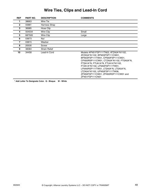 Homestyle Frontload Washer Parts Manual - UniMac