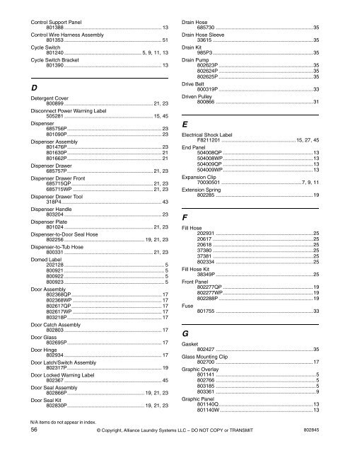 Homestyle Frontload Washer Parts Manual - UniMac