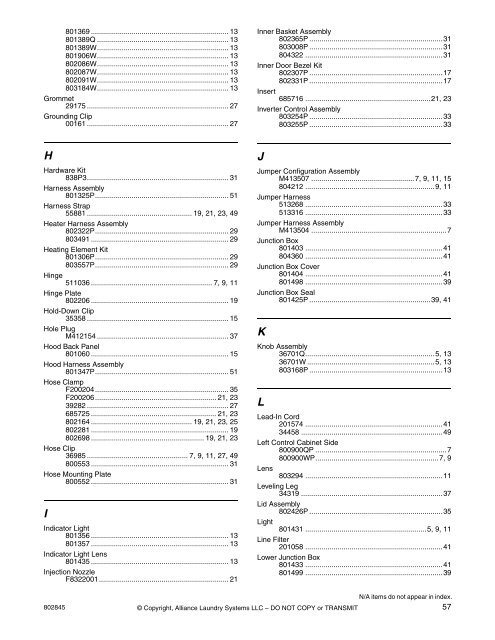 Homestyle Frontload Washer Parts Manual - UniMac