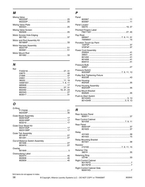 Homestyle Frontload Washer Parts Manual - UniMac