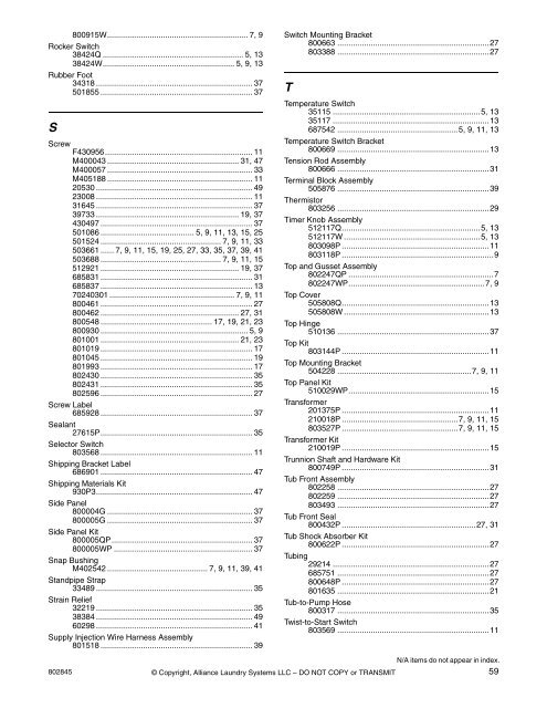 Homestyle Frontload Washer Parts Manual - UniMac