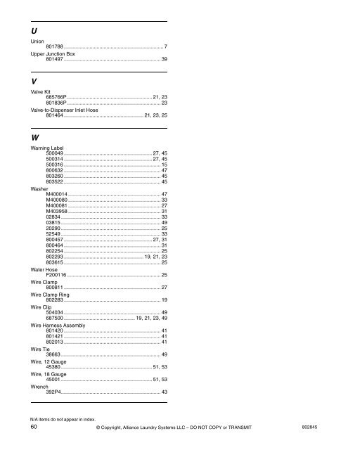 Homestyle Frontload Washer Parts Manual - UniMac