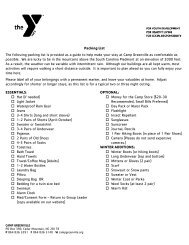 Packing List - YMCA Camp Greenville