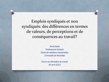 Emplois syndiquÃ©s et non syndiquÃ©s: des diffÃ©rences en termes de ...