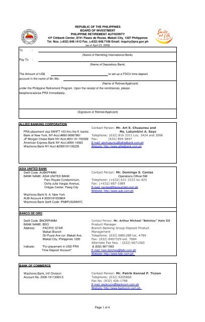 Updated Telegraphic Transfer Form April 22 2009 Philippine 